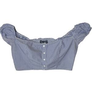 Reformation Milkmaid Blue White Pinstripe Puff Sleeve Crop Top XL Couquette